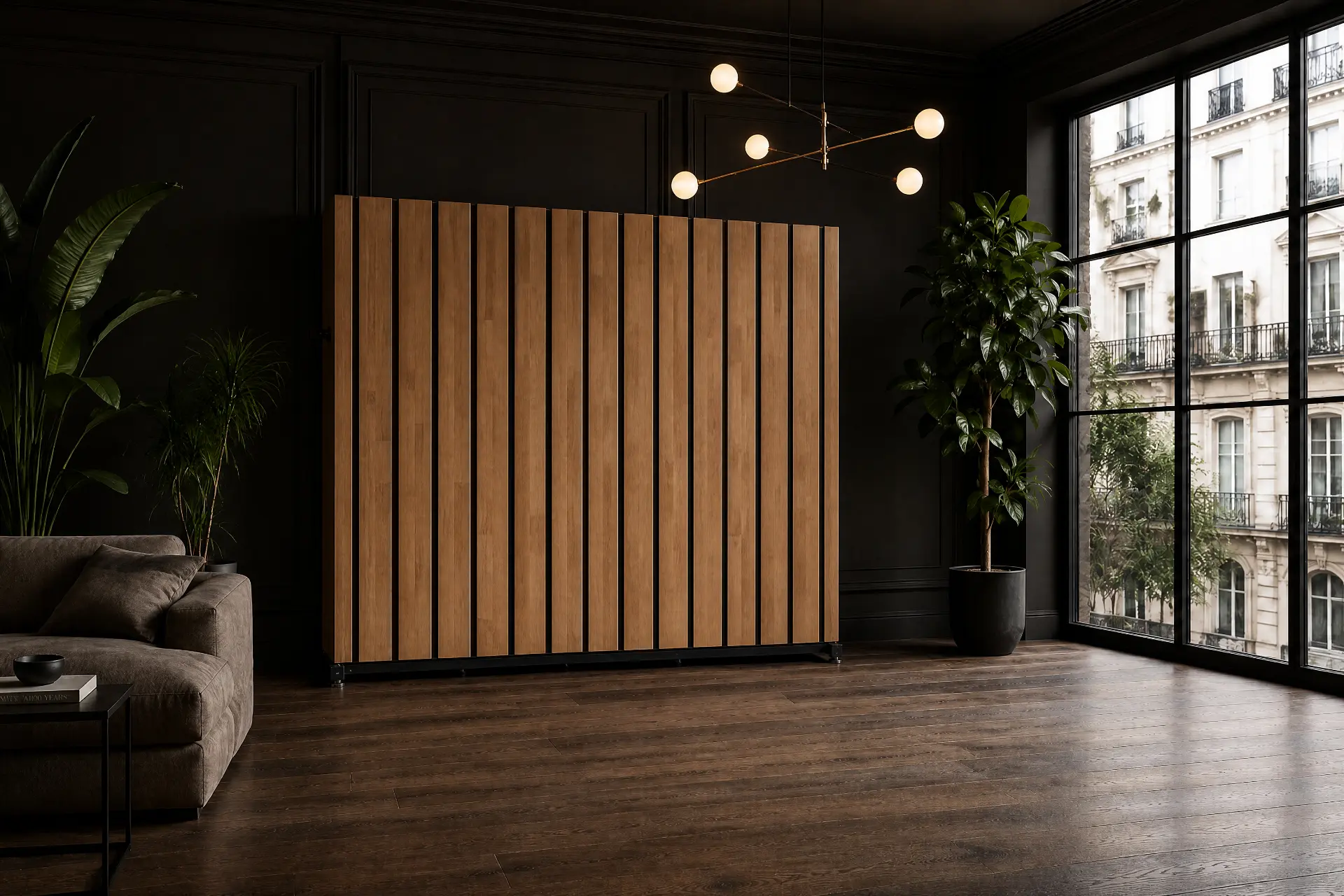 The ROAKFIT cabinet closed, with the platform stowed flat against the wall